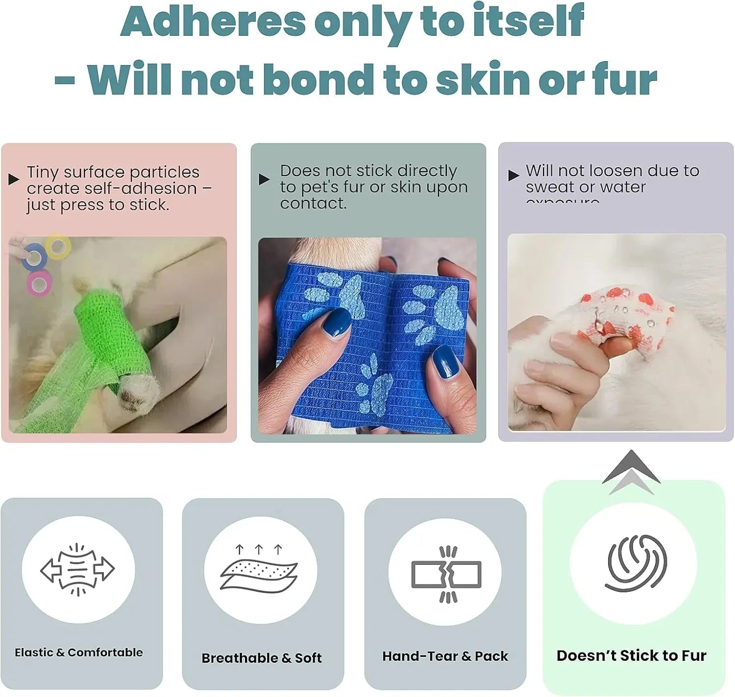 First Aid Self-Adhesive Pet Bandage Wrap 6-Pack – 2" x 5 Yards for Dogs & Cats