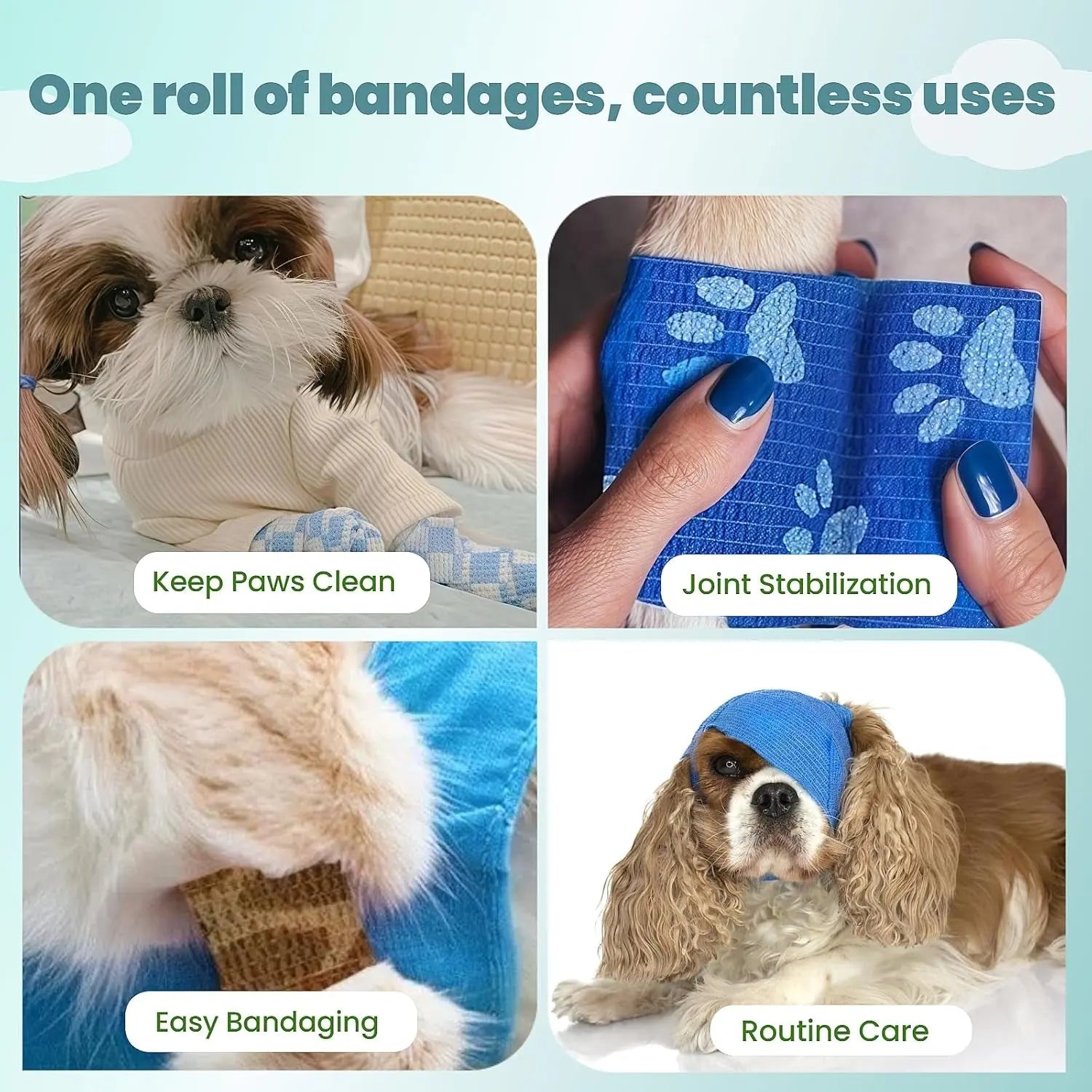 First Aid Self-Adhesive Pet Bandage Wrap 6-Pack – 2" x 5 Yards for Dogs & Cats