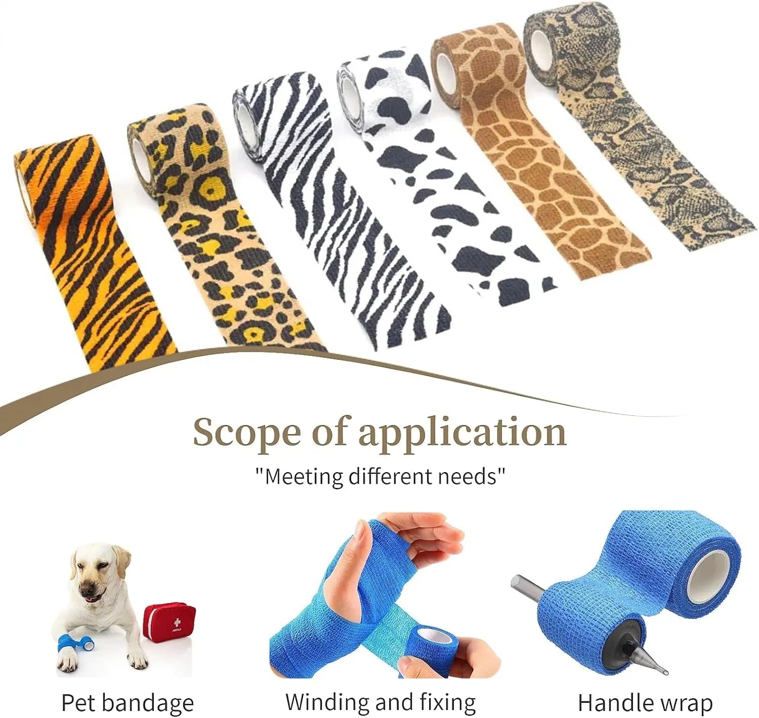 First Aid Self-Adhesive Pet Bandage Wrap 6-Pack – 2" x 5 Yards for Dogs & Cats