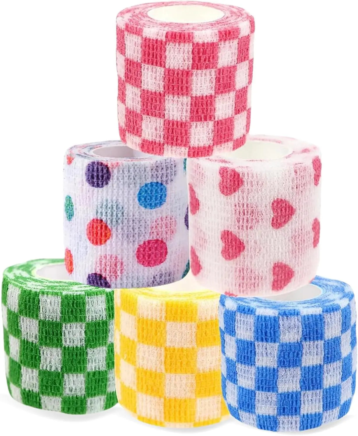 First Aid Self-Adhesive Pet Bandage Wrap 6-Pack – 2" x 5 Yards for Dogs & Cats Checkered 2 Inch (Pack Of 6)