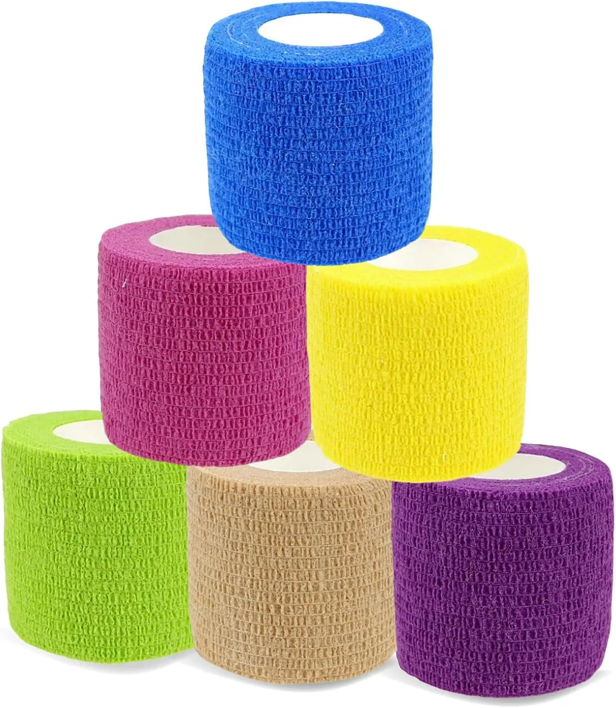 First Aid Self-Adhesive Pet Bandage Wrap 6-Pack – 2" x 5 Yards for Dogs & Cats Solid Colors 2 Inch (Pack Of 6)