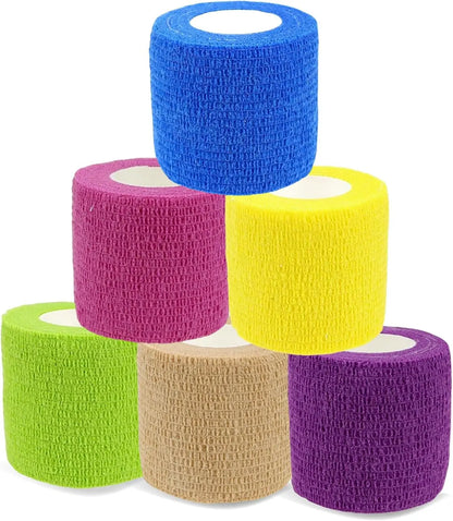 First Aid Self-Adhesive Pet Bandage Wrap 6-Pack – 2" x 5 Yards for Dogs & Cats Solid Colors 2 Inch (Pack Of 6)