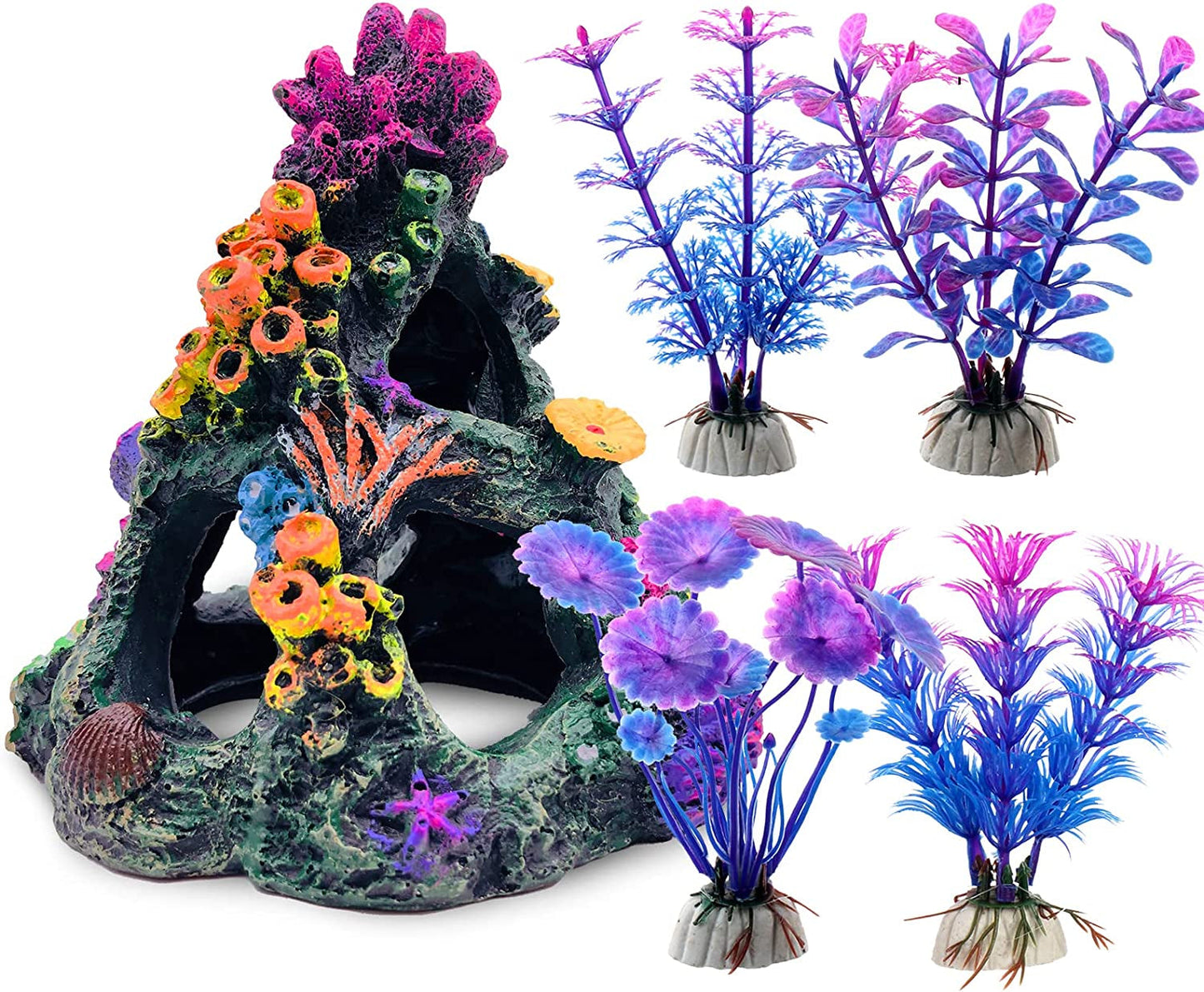 Fish Tank Decoration Coral Reef Set Aquarium Ornament Cave Plants Betta Decor Default Title