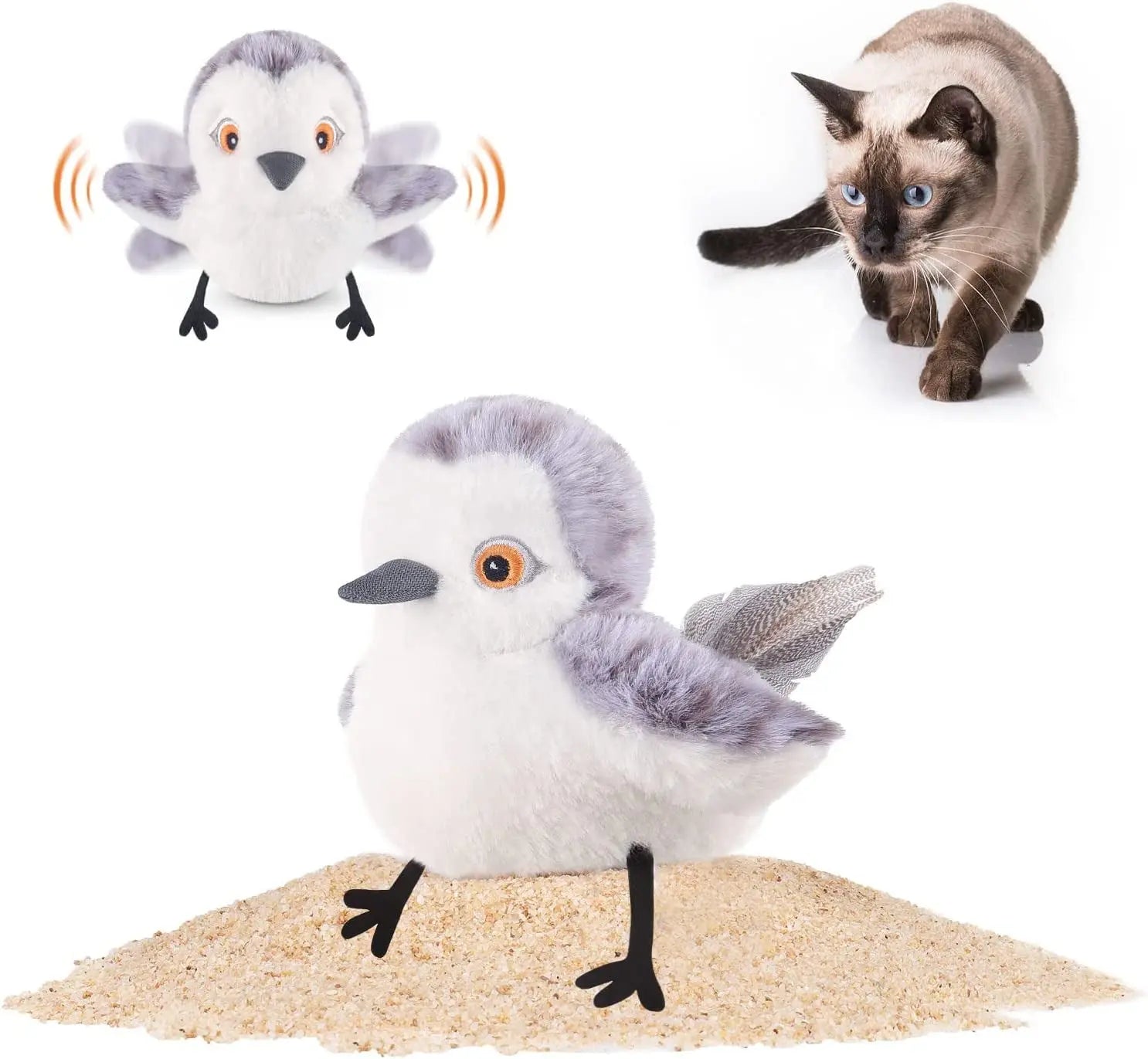 Flapping Bird Cat Toy Rechargeable Chirping Catnip 4in Male Sandpiper