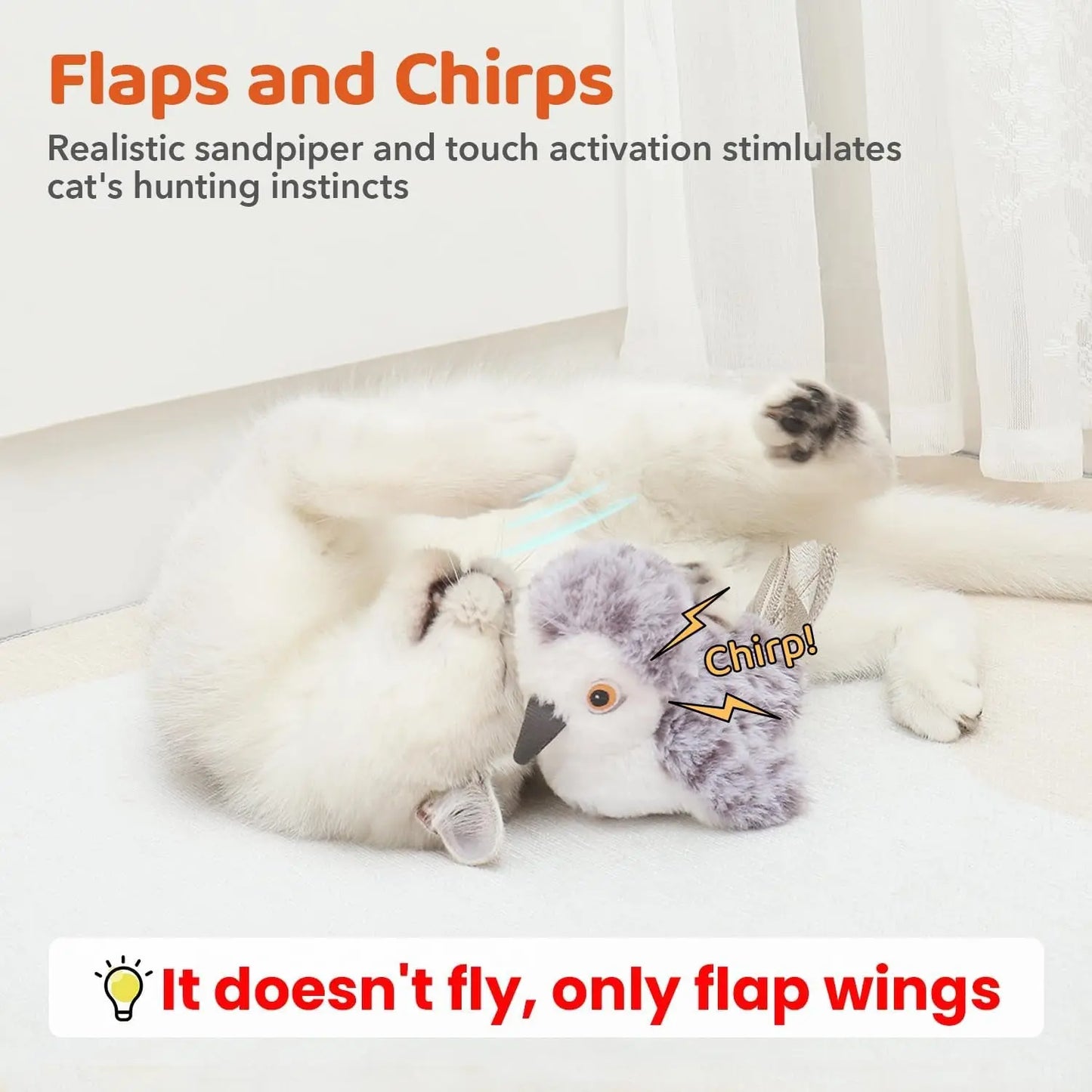 Flapping Bird Cat Toy Rechargeable Chirping Catnip 4in