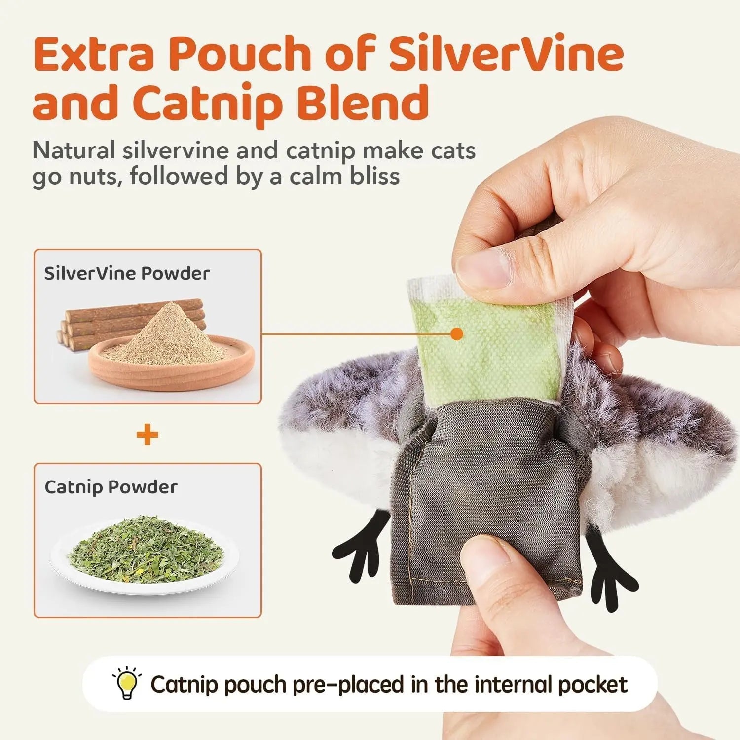 Flapping Bird Cat Toy Rechargeable Chirping Catnip 4in