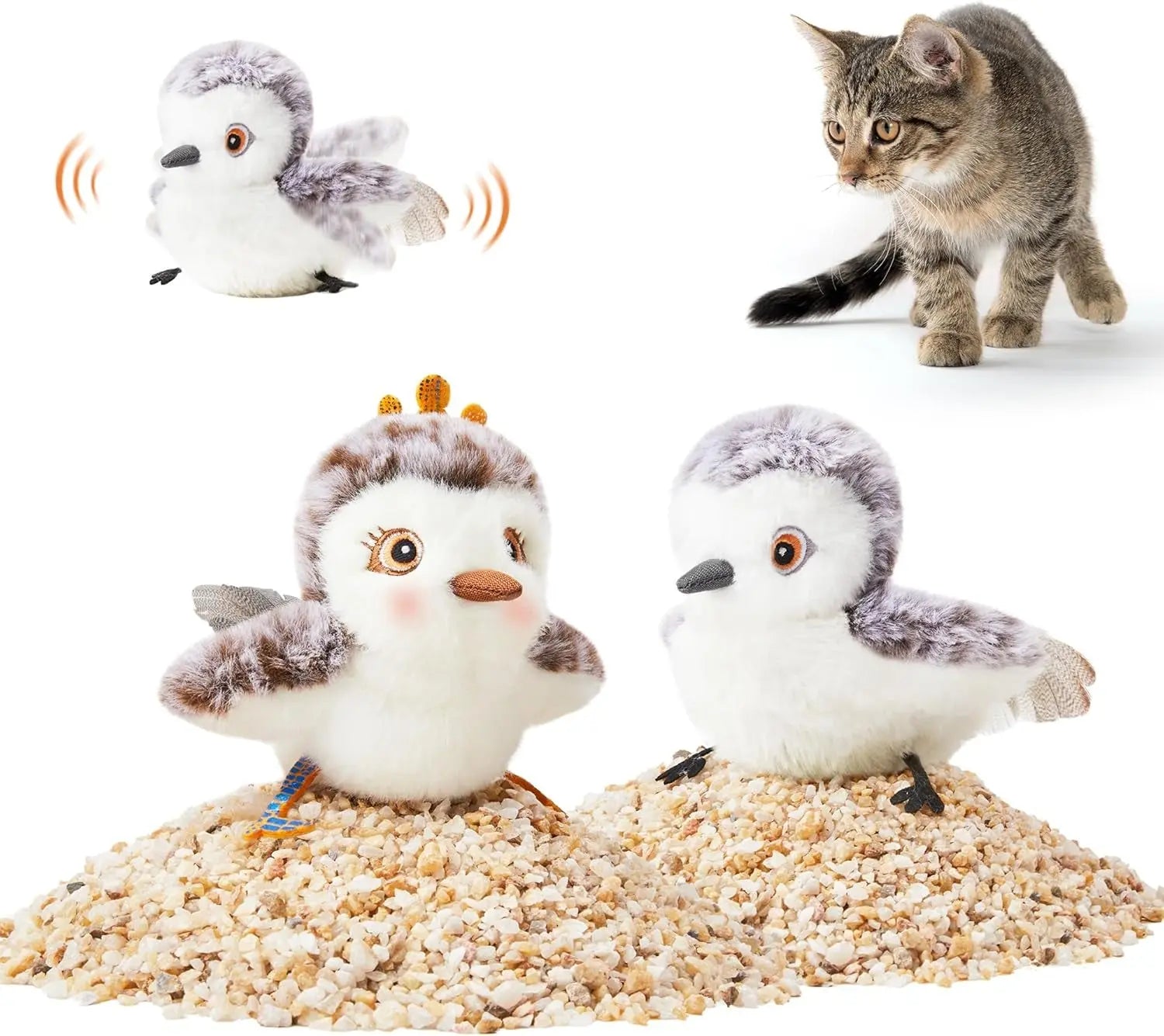Flapping Bird Cat Toy Rechargeable Chirping Catnip 4in Piper Couple