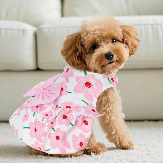 Floral Dog Dress Summer Breathable Cotton Puppy Small Dog Cat Outfit Cute