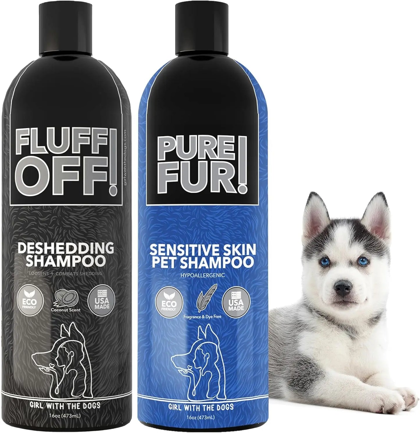 Fluff Off Dog & Cat Shampoo Set – Deshedding & Sensitive Skin 16 oz Each Default Title