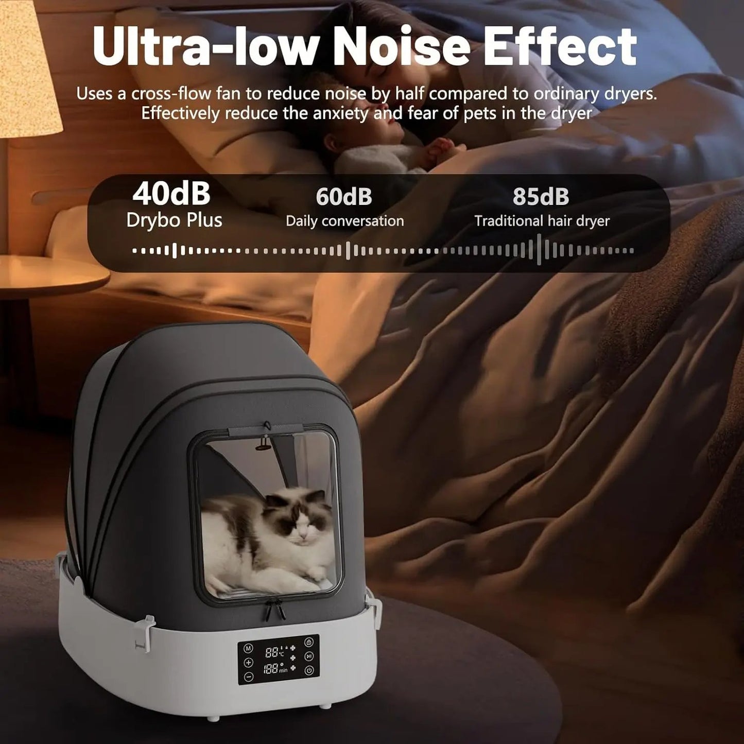 60L Automatic Foldable Pet Dryer Box 360° Airflow Grooming Blower for Dogs Cats