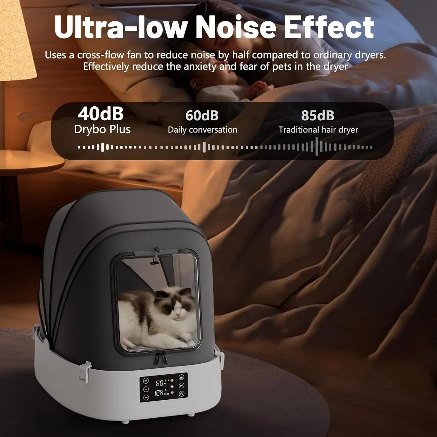 60L Automatic Foldable Pet Dryer Box 360° Airflow Grooming Blower for Dogs Cats