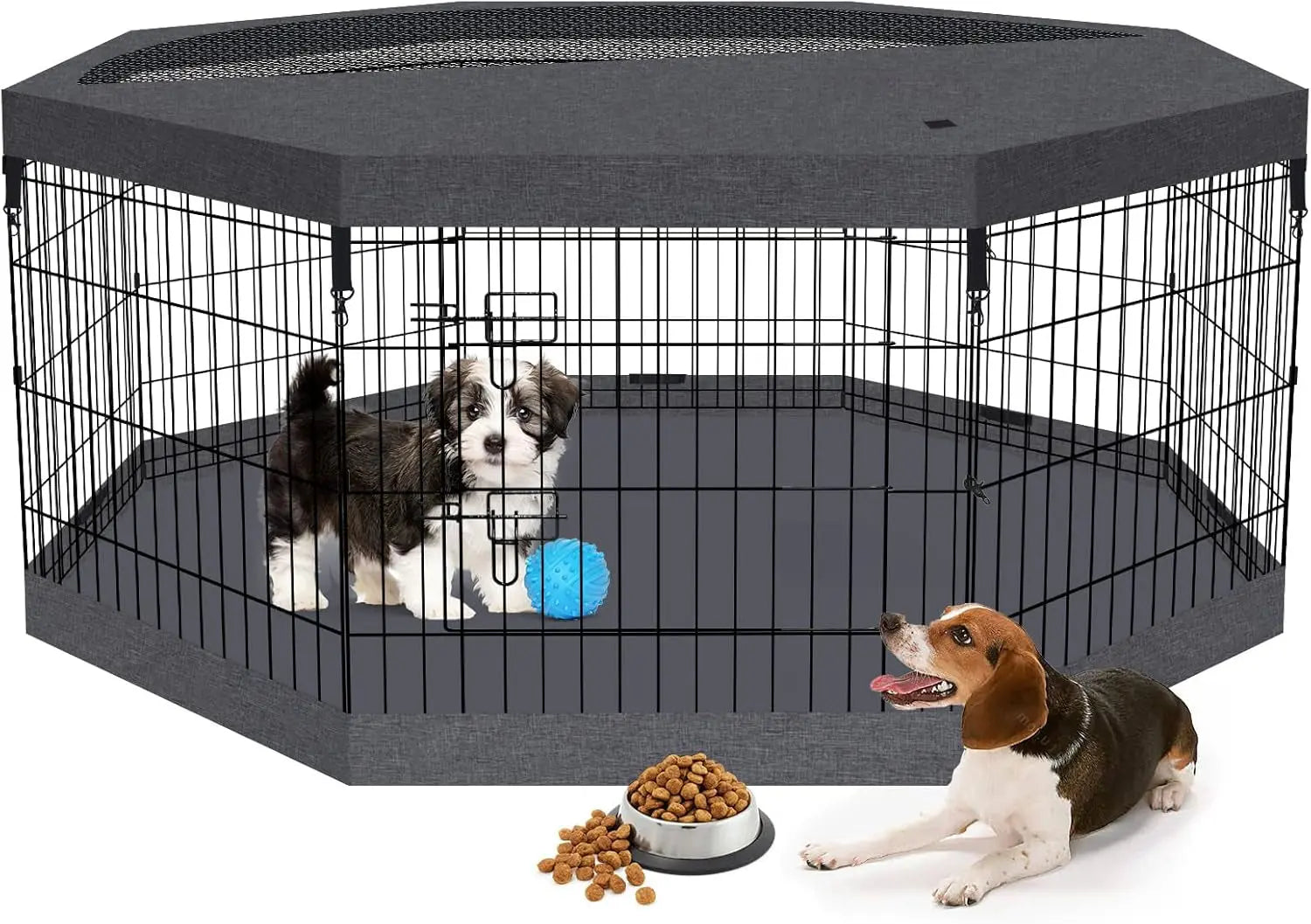 Foldable Dog Playpen – Indoor/Outdoor Metal Exercise Fence for Pets & Puppies Playpen + Top And Bottom Cover 8 Panels 24"H