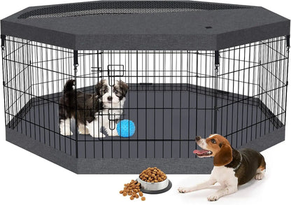 Foldable Dog Playpen – Indoor/Outdoor Metal Exercise Fence for Pets & Puppies Playpen + Top And Bottom Cover 8 Panels 24"H