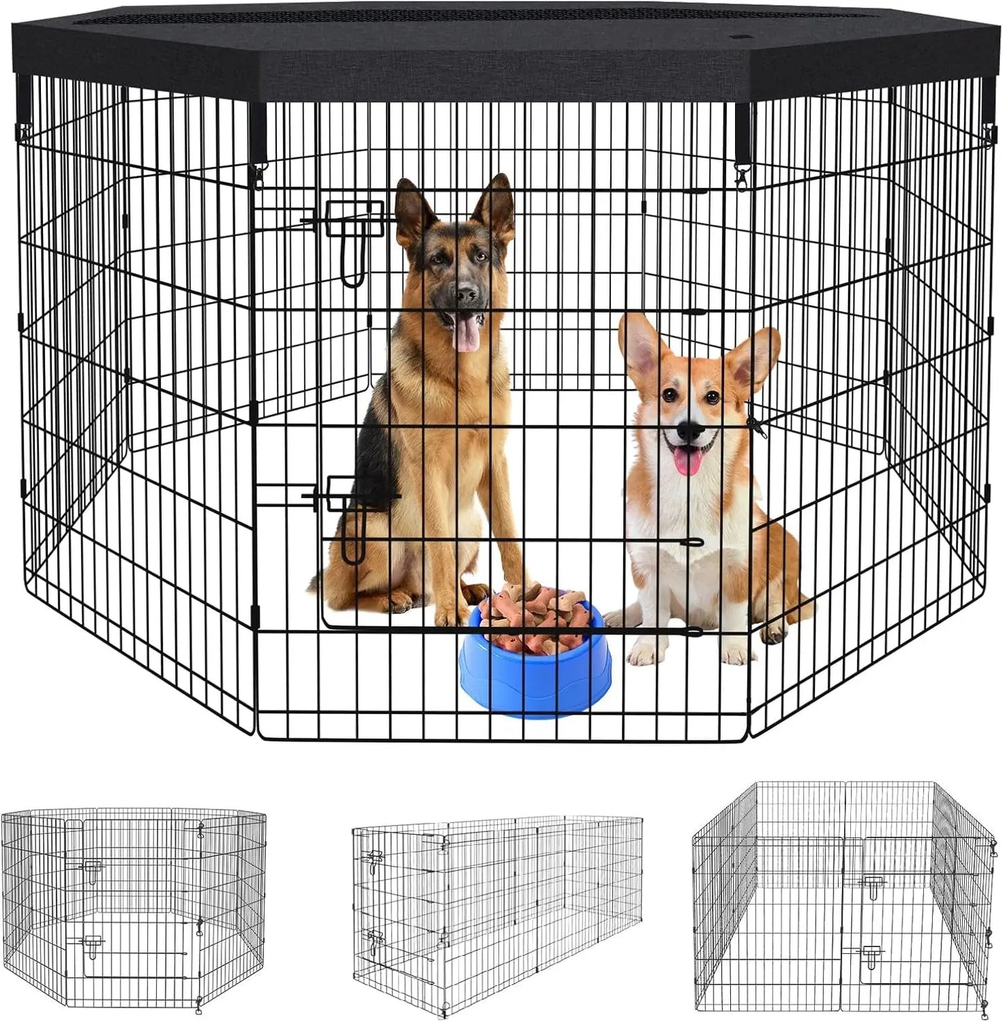 Foldable Dog Playpen – Indoor/Outdoor Metal Exercise Fence for Pets & Puppies Playpen + Top Cover 8 Panels 36"H