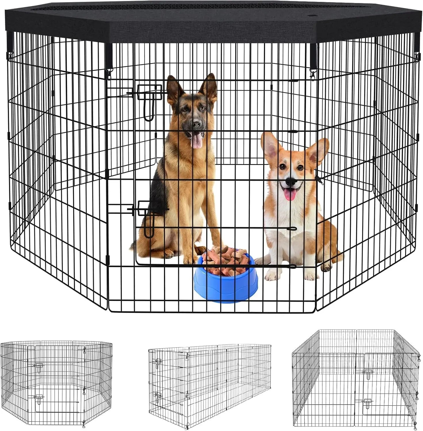 Foldable Dog Playpen – Indoor/Outdoor Metal Exercise Fence for Pets & Puppies Playpen + Top Cover 8 Panels 36"H