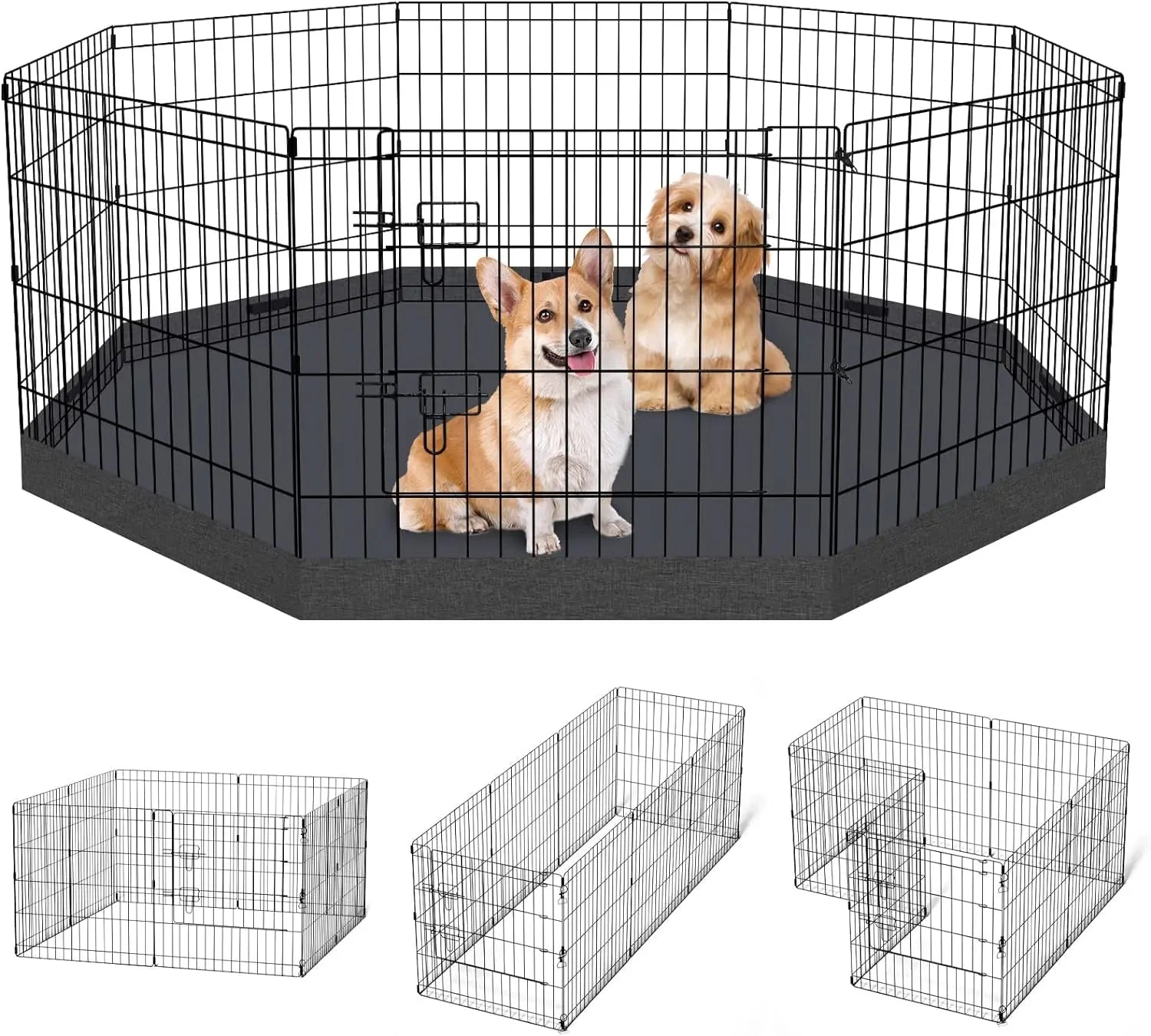 Foldable Dog Playpen – Indoor/Outdoor Metal Exercise Fence for Pets & Puppies Playpen + Bottom Pad 8 Panels 24"H