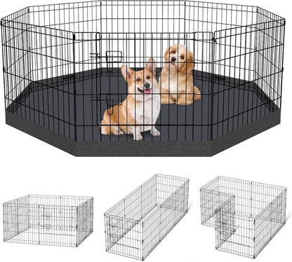 Foldable Dog Playpen – Indoor/Outdoor Metal Exercise Fence for Pets & Puppies Playpen + Bottom Pad 8 Panels 24"H