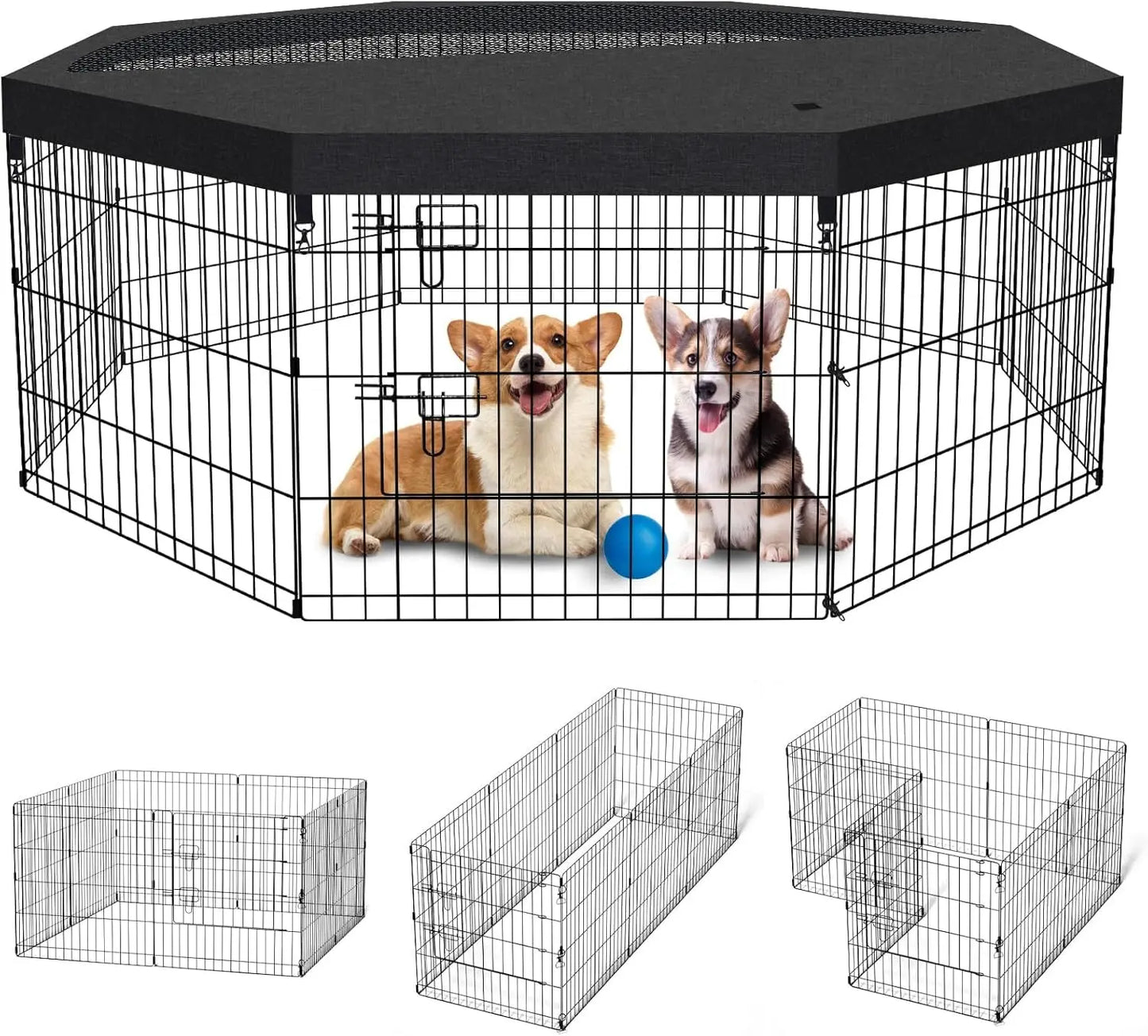 Foldable Dog Playpen – Indoor/Outdoor Metal Exercise Fence for Pets & Puppies Playpen + Top Cover 8 Panels 24"H