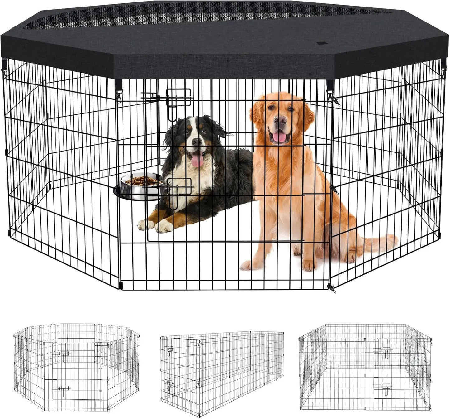 Foldable Dog Playpen – Indoor/Outdoor Metal Exercise Fence for Pets & Puppies Playpen + Top Cover 8 Panels 30"H