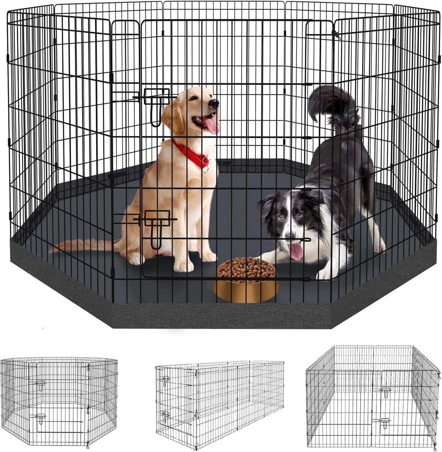 Foldable Dog Playpen – Indoor/Outdoor Metal Exercise Fence for Pets & Puppies Playpen + Bottom Pad 8 Panels 36"H