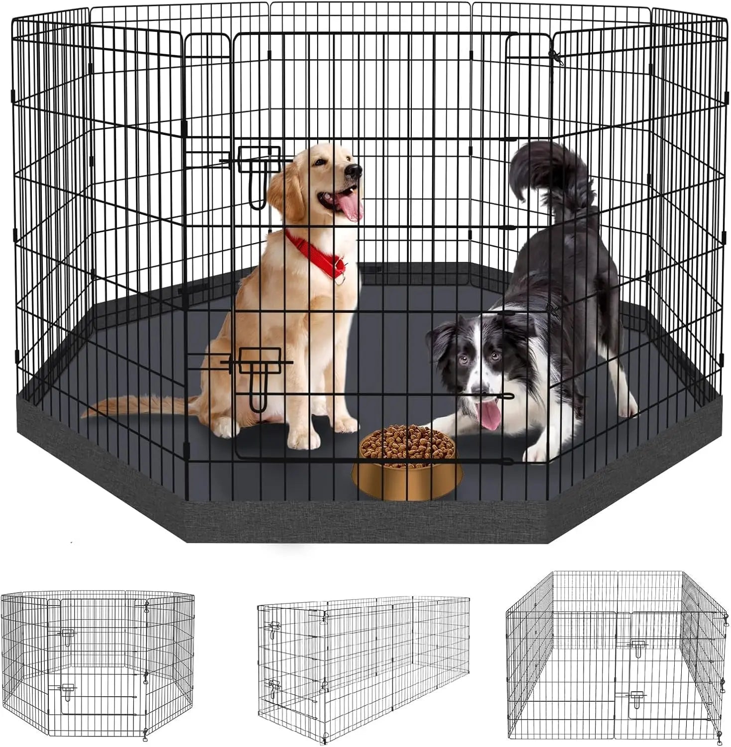 Foldable Dog Playpen – Indoor/Outdoor Metal Exercise Fence for Pets & Puppies Playpen + Bottom Pad 8 Panels 36"H