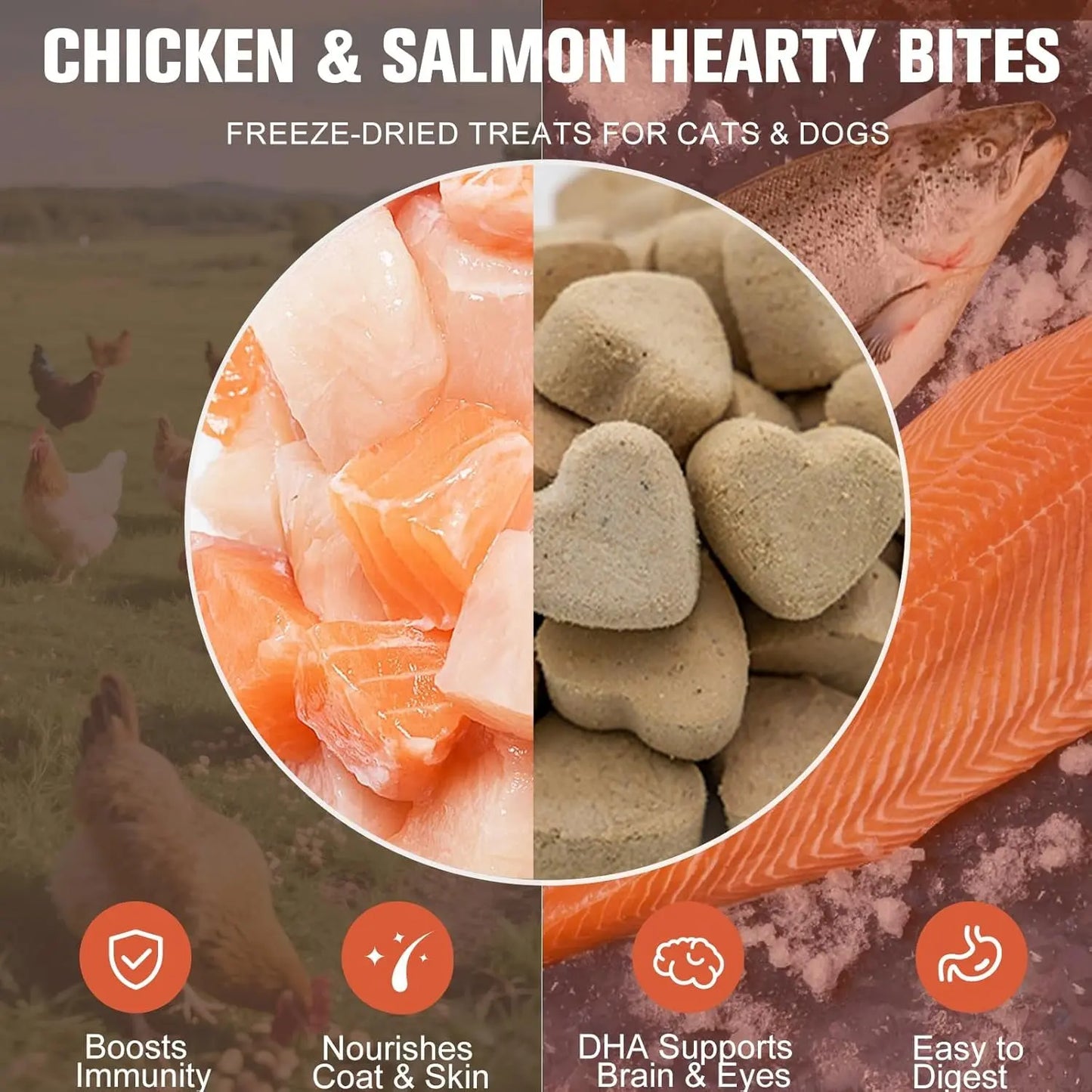 Freeze Dried Chicken Salmon Dog Cat Treats 98% Meat Grain Free