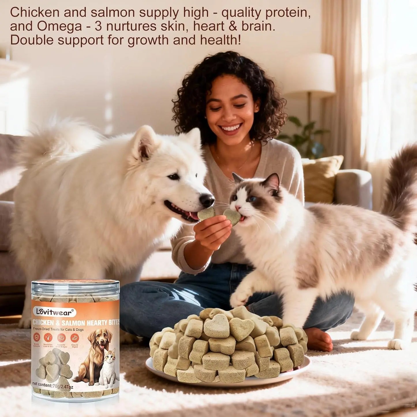 Freeze Dried Chicken Salmon Dog Cat Treats 98% Meat Grain Free