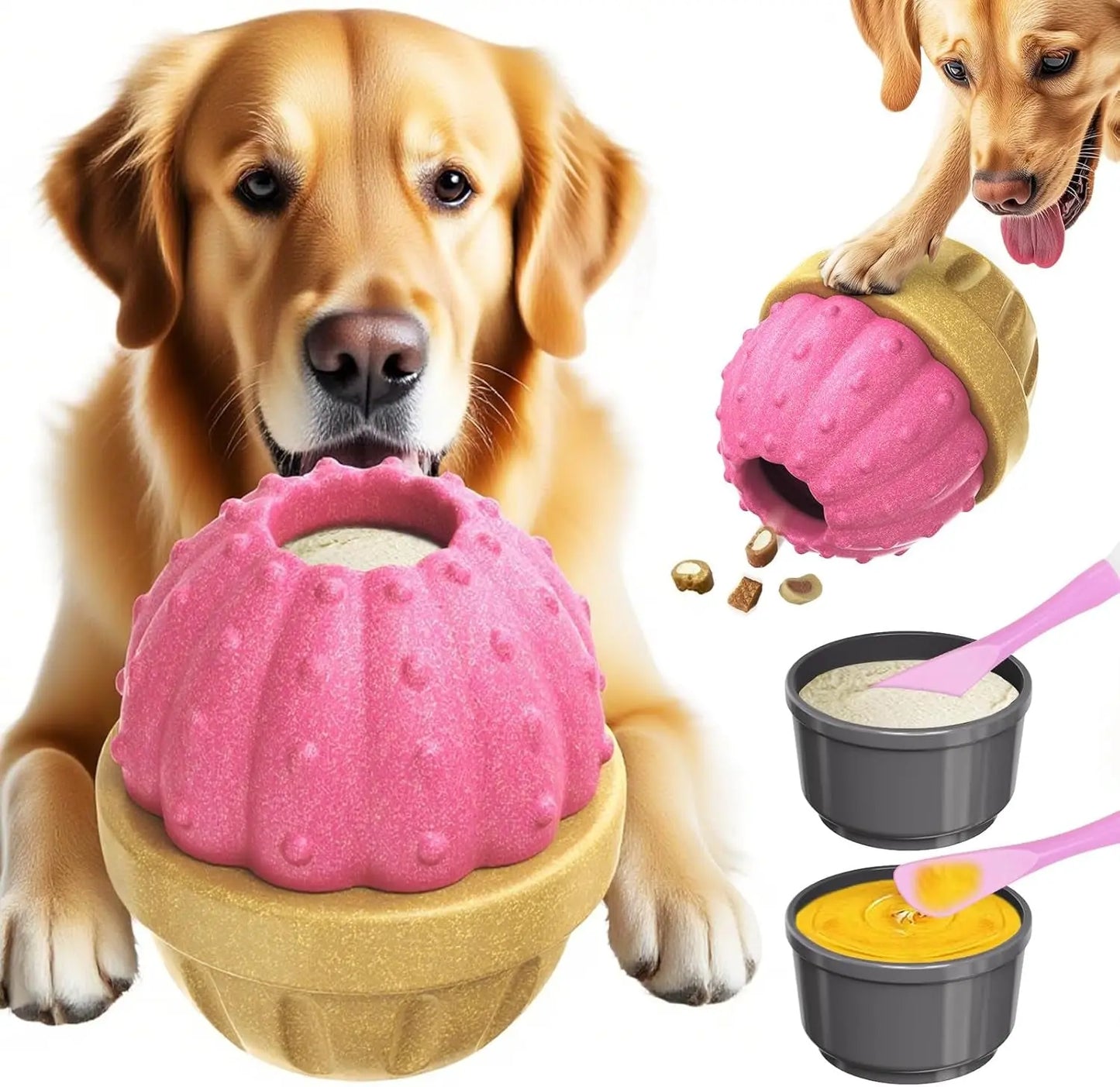 Frozen Treat Dog Enrichment Ball Puzzle Feeder for Aggressive Chewers Pink