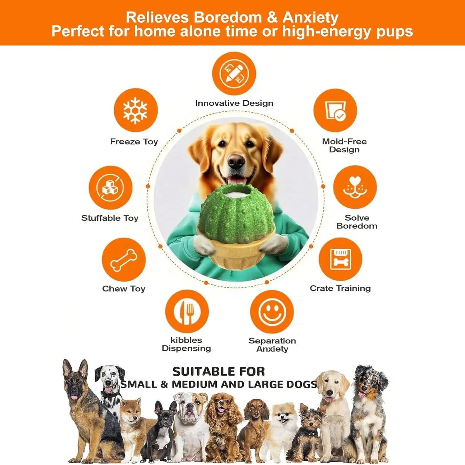 Frozen Treat Dog Enrichment Ball Puzzle Feeder for Aggressive Chewers