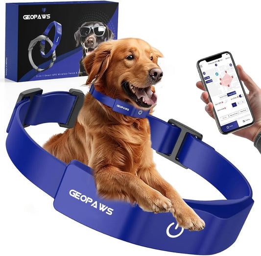 GPS Wireless Dog Fence Smart App Control Training Collar Adjustable Waterproof Blue
