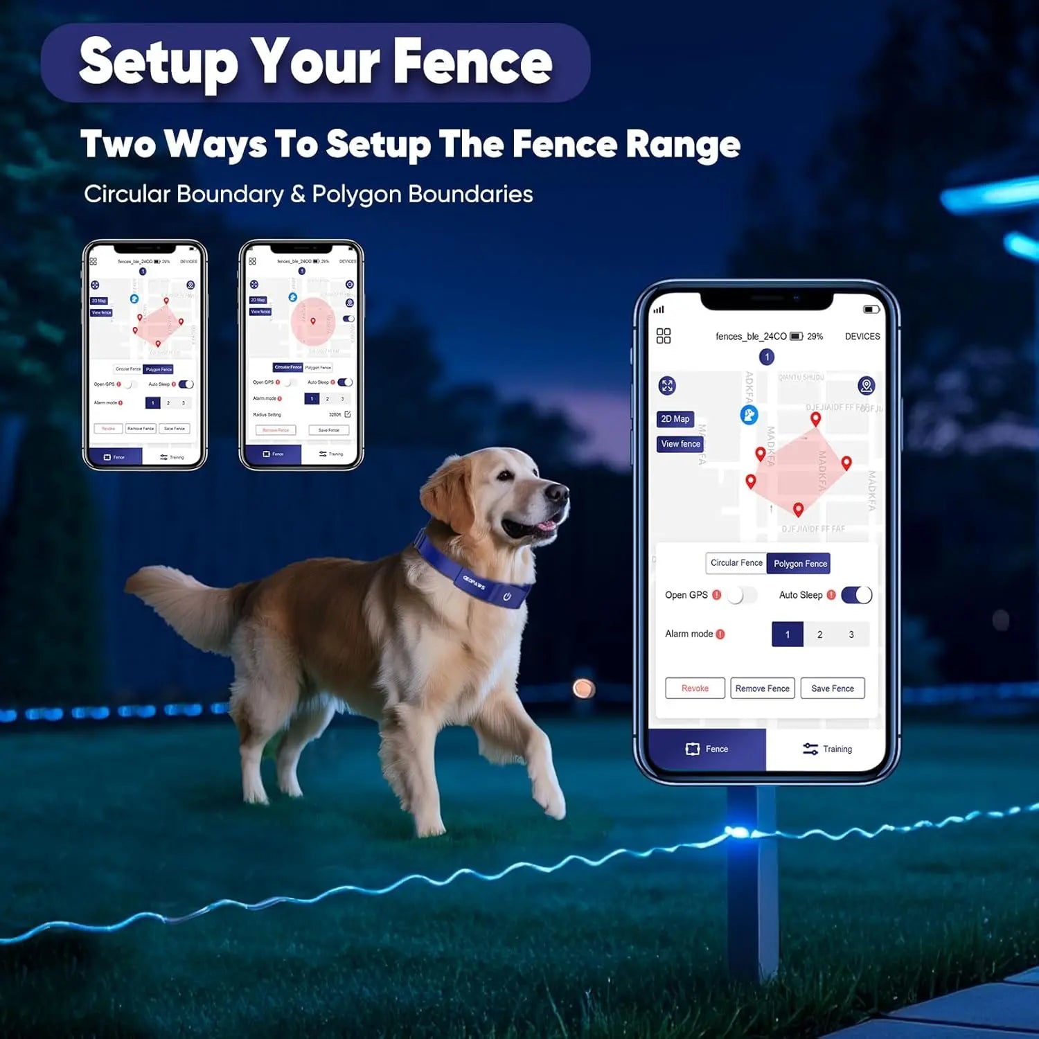 GPS Wireless Dog Fence Smart App Control Training Collar Adjustable Waterproof