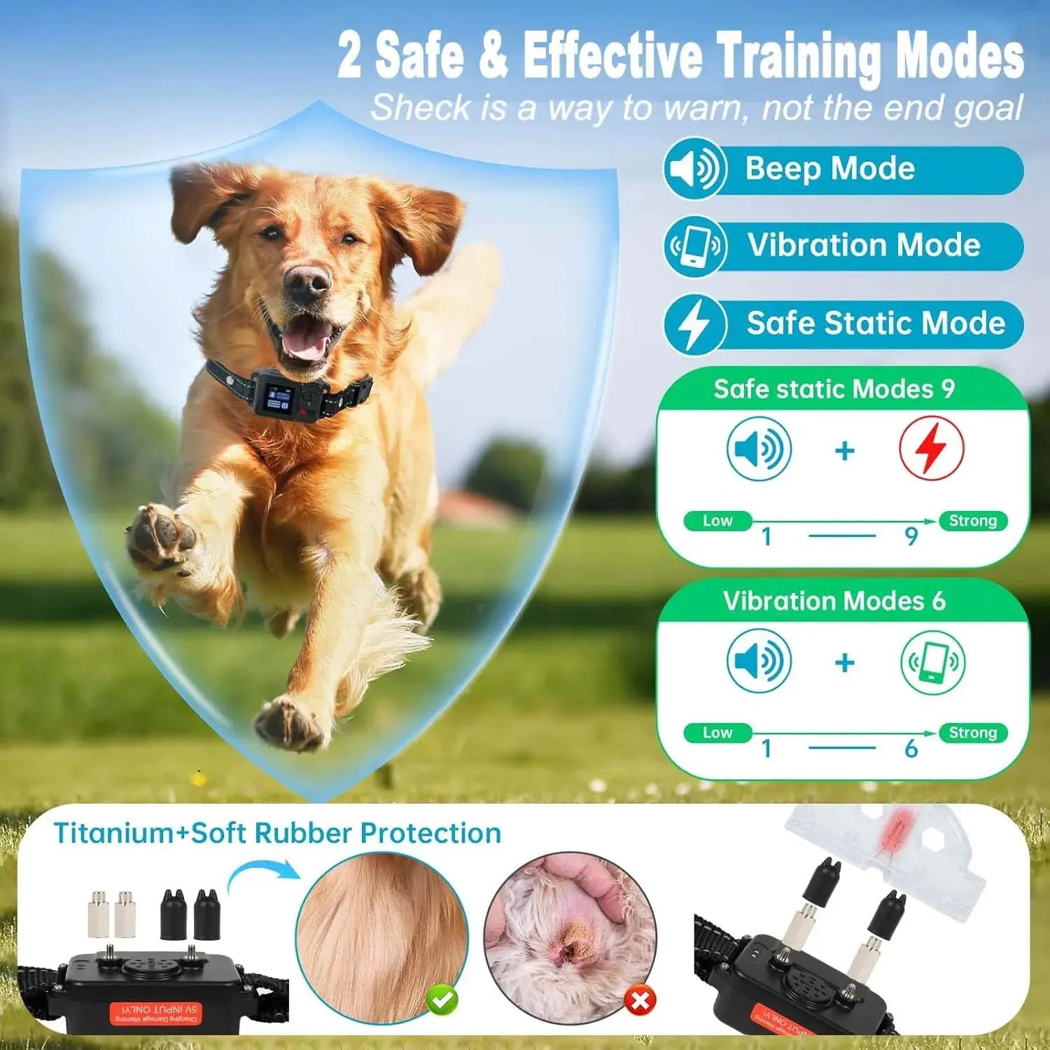 GPS Wireless Dog Fence, Waterproof Electric Collar, 3 Modes, 2200yd Range