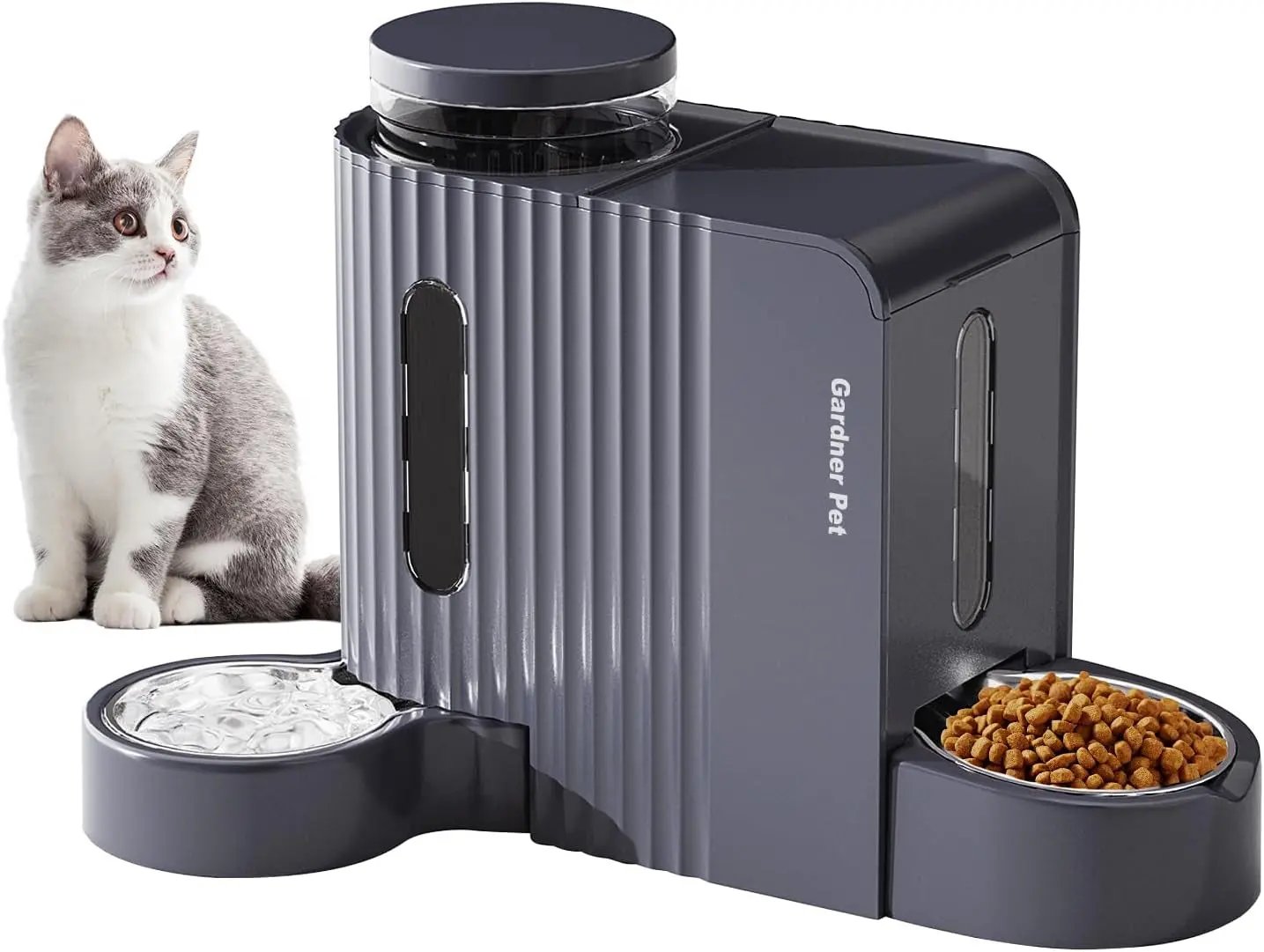 Gravity Pet Feeder & Water Dispenser Set with Stainless Steel Bowls Black-Grey Extra Large（1.6 Gallons X 2）