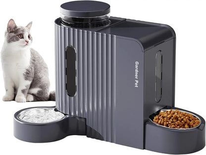 Gravity Pet Feeder & Water Dispenser Set with Stainless Steel Bowls Black-Grey Extra Large（1.6 Gallons X 2）