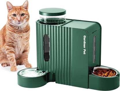 Gravity Pet Feeder & Water Dispenser Set with Stainless Steel Bowls Green Large (0.8 Gallon X 2)