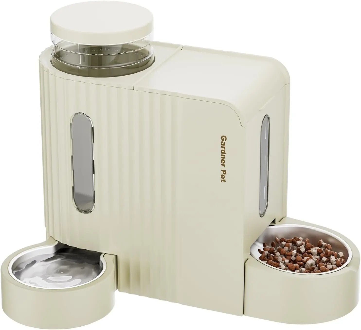 Gravity Pet Feeder & Water Dispenser Set with Stainless Steel Bowls Beige Large (0.8 Gallon X 2)