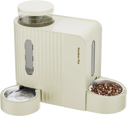 Gravity Pet Feeder & Water Dispenser Set with Stainless Steel Bowls Beige Large (0.8 Gallon X 2)