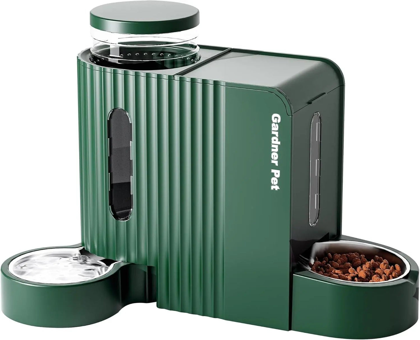 Gravity Pet Feeder & Water Dispenser Set with Stainless Steel Bowls Dark Green Large (0.8 Gallon X 2)