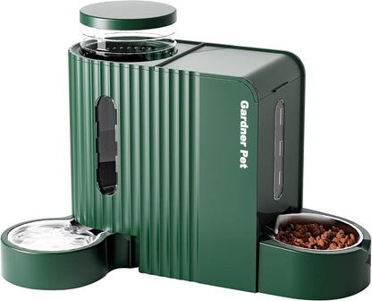 Gravity Pet Feeder & Water Dispenser Set with Stainless Steel Bowls Dark Green Large (0.8 Gallon X 2)