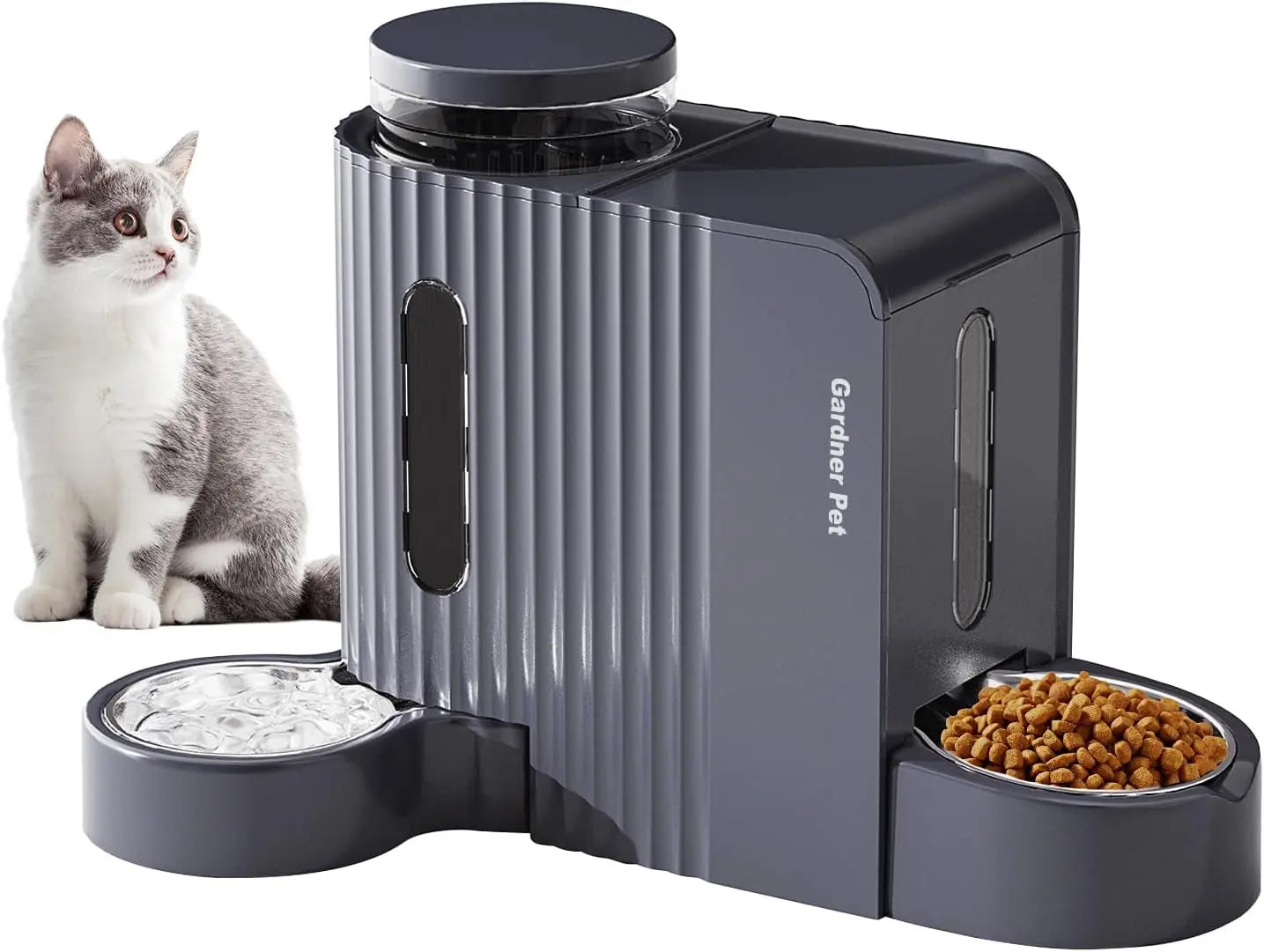 Gravity Pet Feeder & Water Dispenser Set with Stainless Steel Bowls Black-Grey Extra Large（1.6 Gallons X 2）