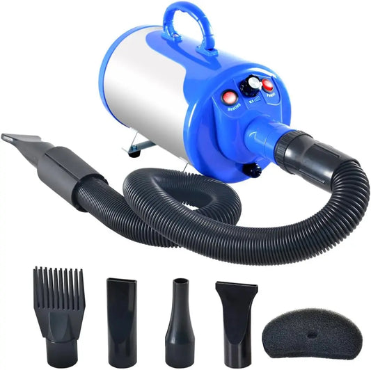 Groomer Partner 2400W Pet Hair Dryer with Heater – Dog Grooming Blower Blue