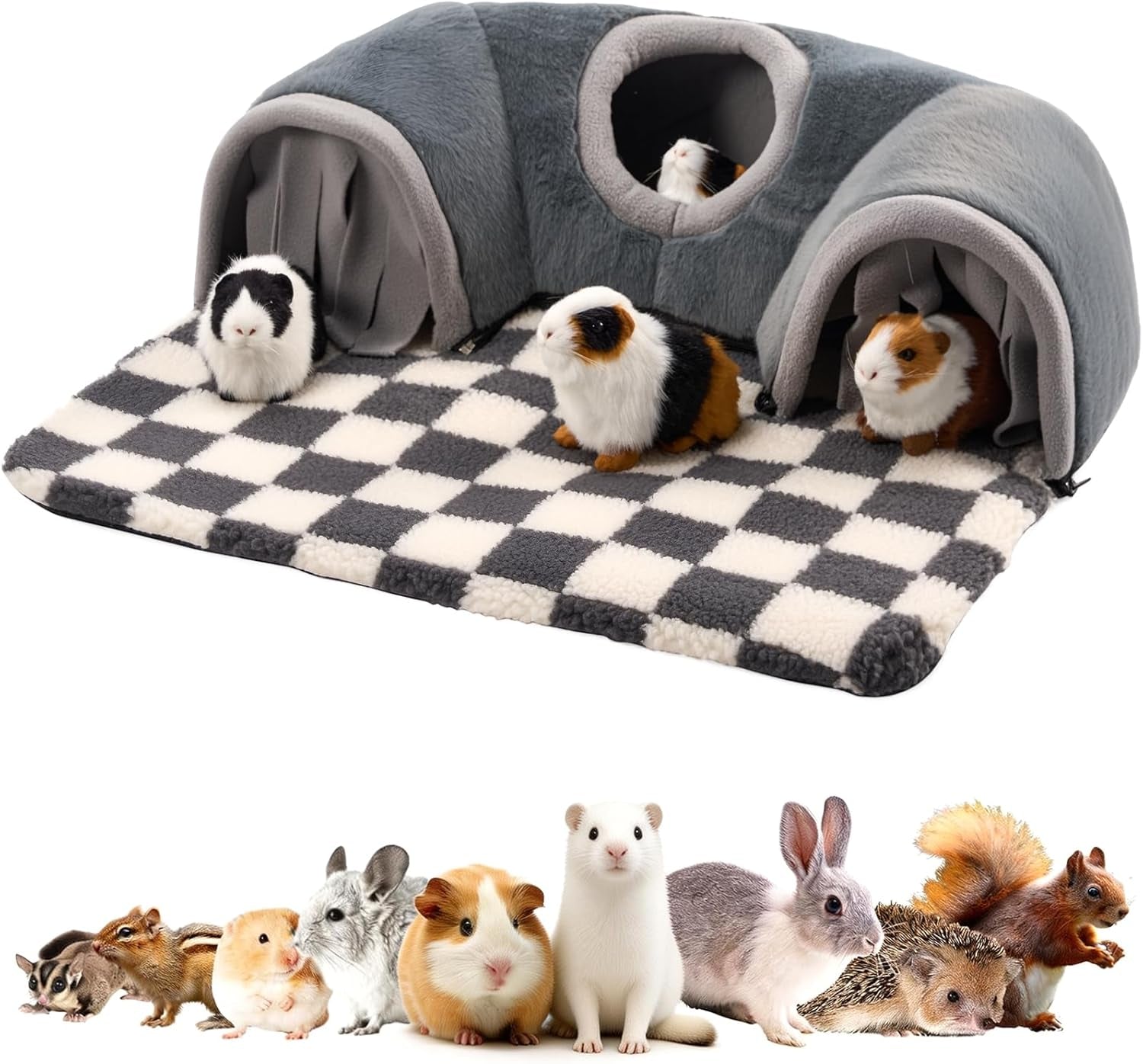 Guinea Pig Tunnel Bed Hideout Plush Tube Small Animal Rabbit Hamster Grey Large