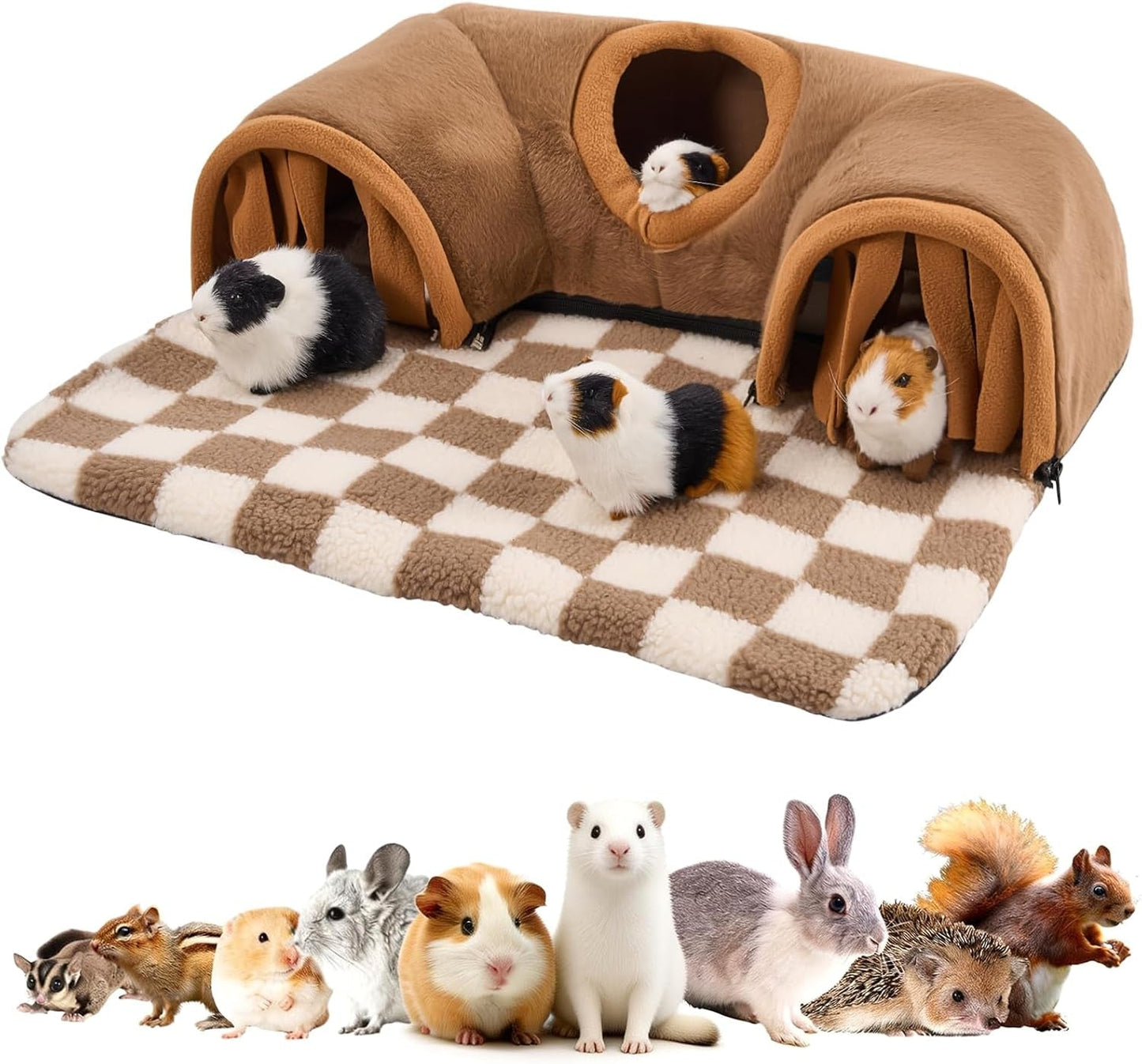 Guinea Pig Tunnel Bed Hideout Plush Tube Small Animal Rabbit Hamster Brown Large