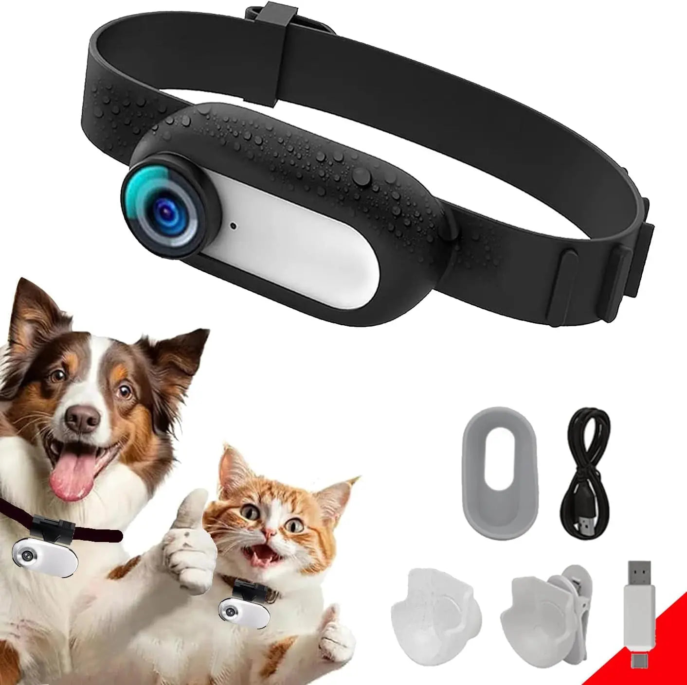 HD 1080P Pet Collar Camera, Mini Action Cam for Cats & Dogs, No WiFi Camera