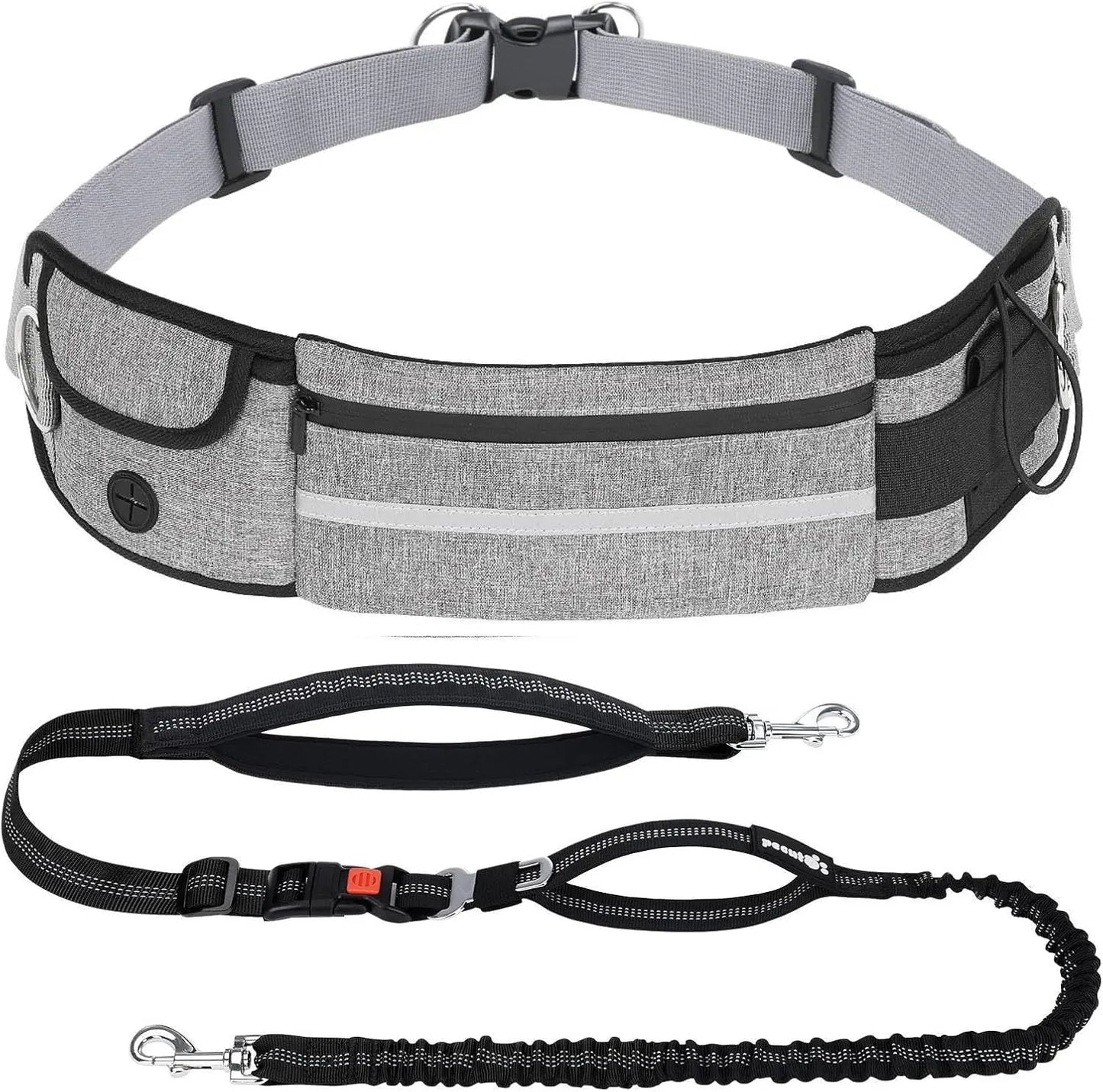 Hands Free Dog Leash Dual Bungee Adjustable Waist Belt Running Walking Grey 1 Dog