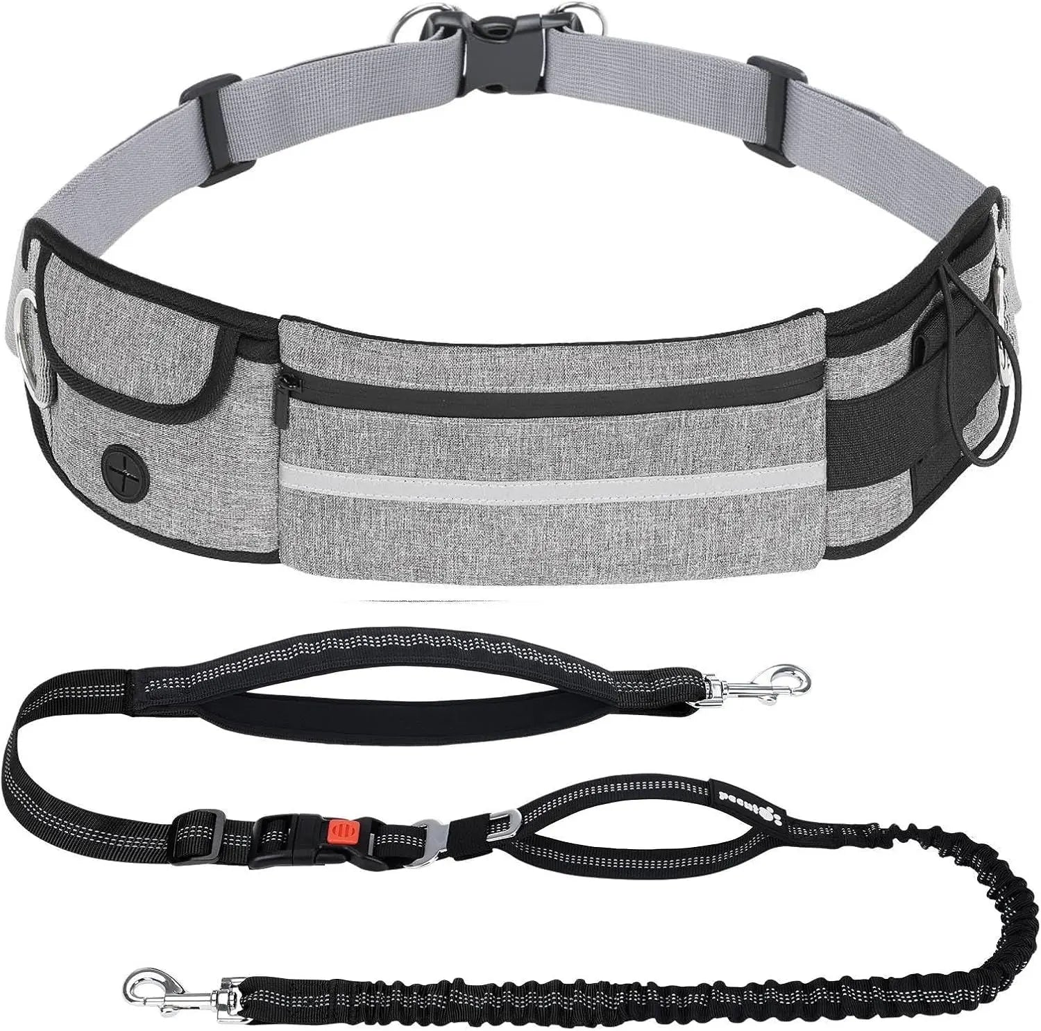 Hands Free Dog Leash Dual Bungee Adjustable Waist Belt Running Walking Grey 1 Dog