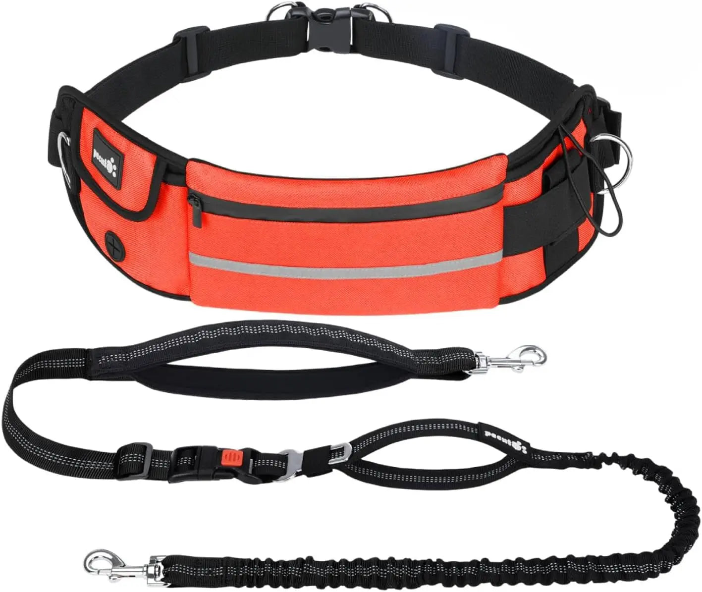 Hands Free Dog Leash Dual Bungee Adjustable Waist Belt Running Walking Orange 1 Dog