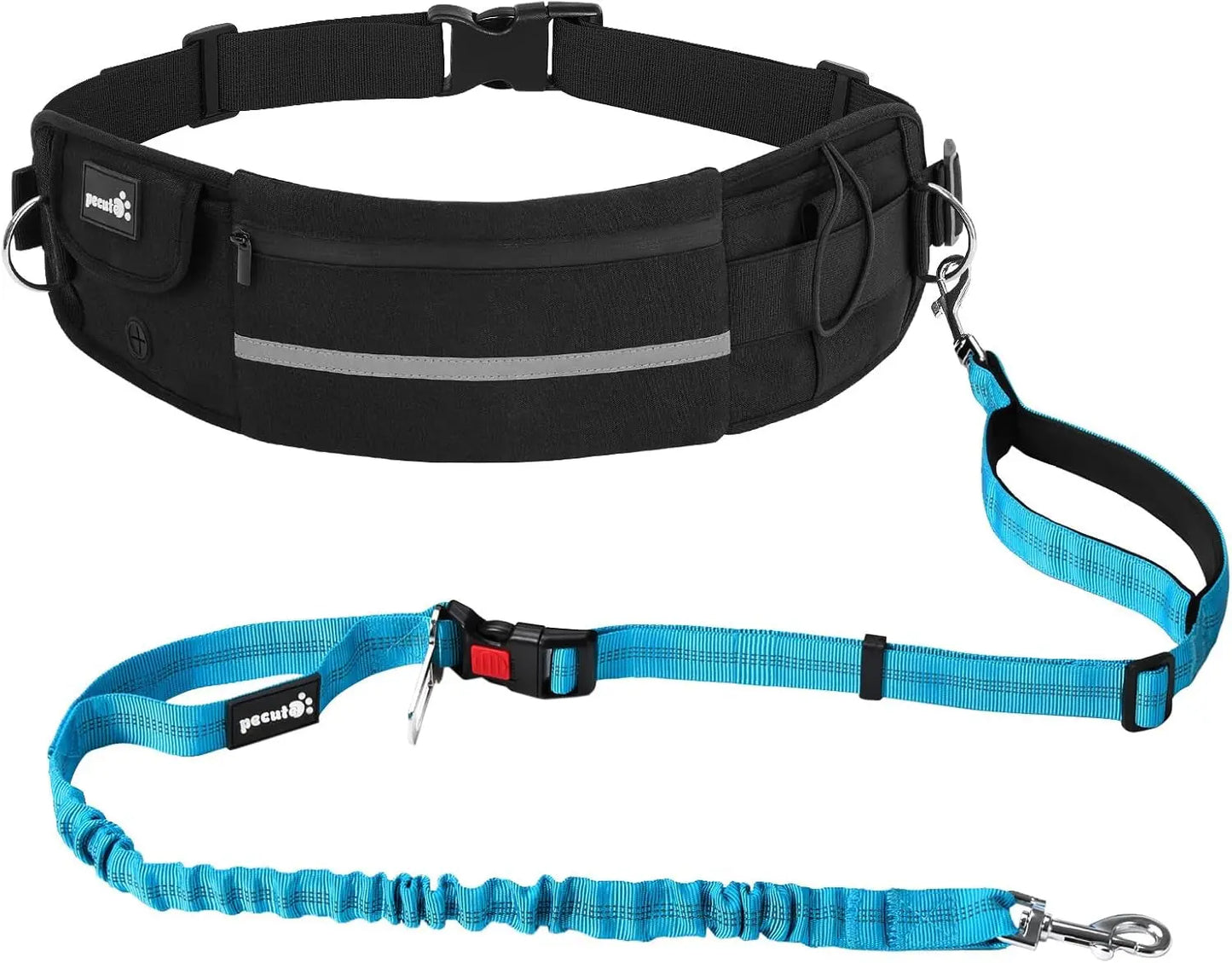 Hands Free Dog Leash Dual Bungee Adjustable Waist Belt Running Walking Black + Blue 2.0 1 Dog