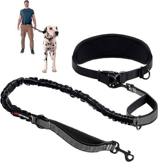 Hands Free Dog Leash Heavy Duty Bungee Waist Belt Reflective Training One - Large Dog (45-125 Pounds)
