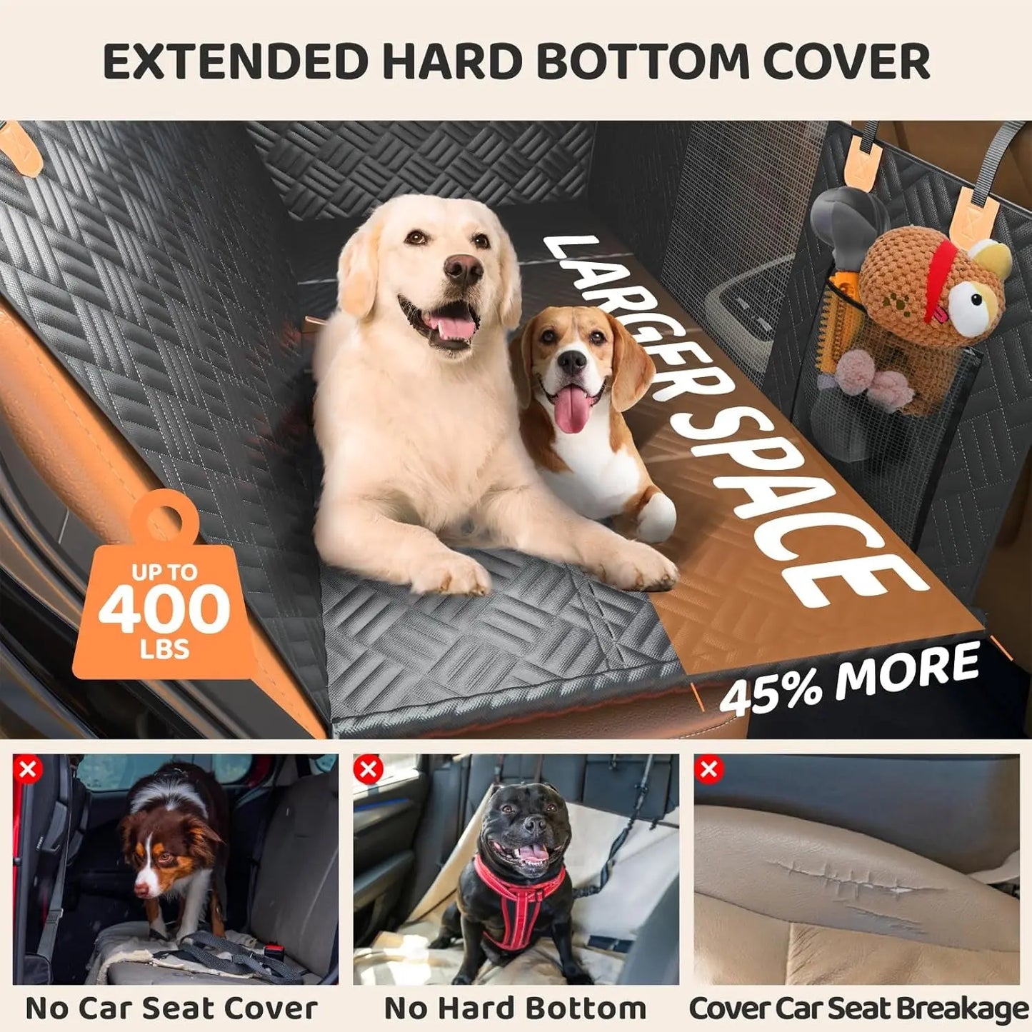 Hard Bottom Dog Car Seat Cover Hammock for Back Seat SUV Truck